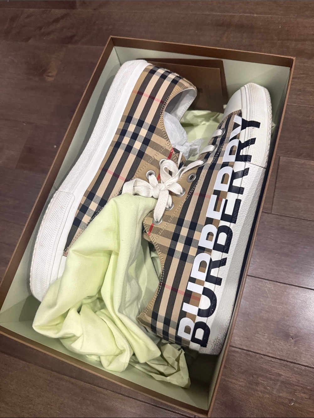 Burberry  Beige Check Sneakers with White Soles and Black Logo